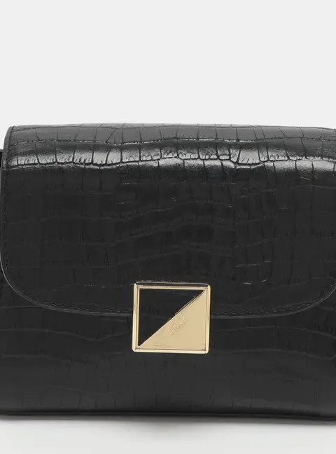 DKNY Black Croc Embossed Leather Crossbody Bag
