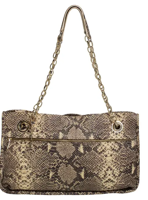DKNY Beige/Black Snakeskin Embossed Leather  Chain Shoulder Bag