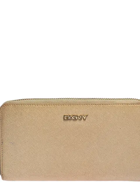 Dkny Metallic Beige Leather Zip Around Wallet