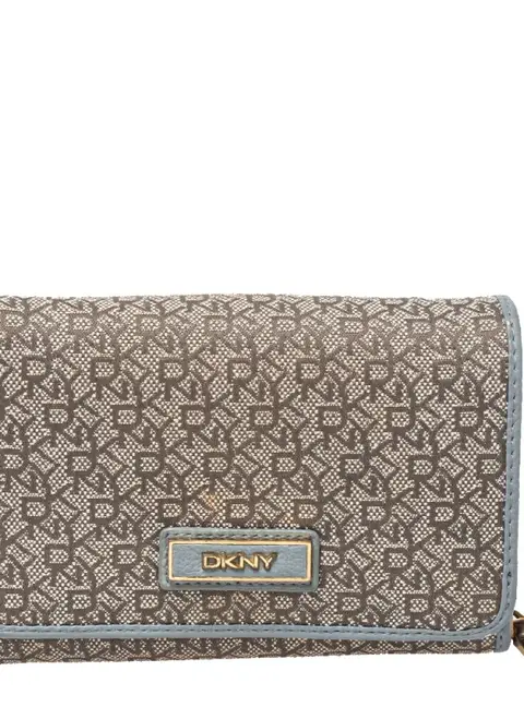 Dkny Grey Monogram Canvas And Leather Flap Wallet