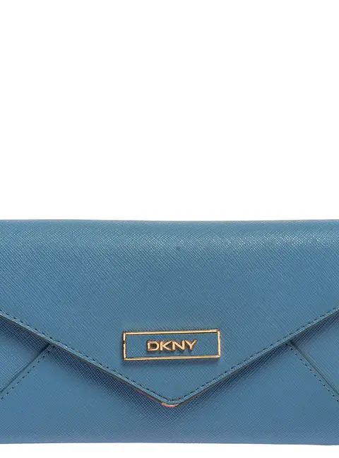 DKNY Blue/Pink Leather Long Trifold Wallet