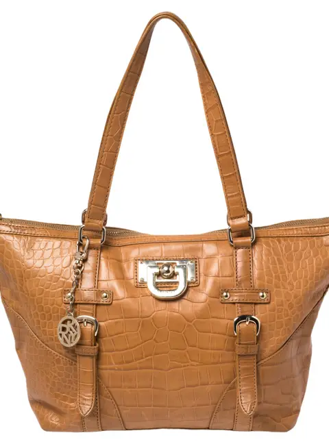 Dkny Brown Croc Embossed Leather Tote Bag