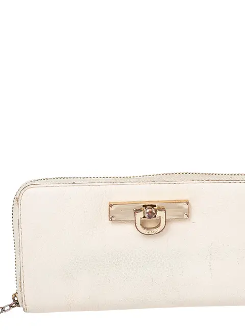 Dkny Cream Leather Zip Around Wallet