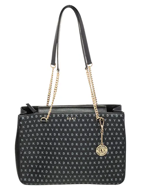 DKNY Black Signature Leather Chain Tote