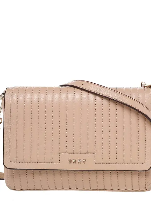 DKNY Beige Pinstripe Quilted Leather Gansevoort Flap Shoulder Bag