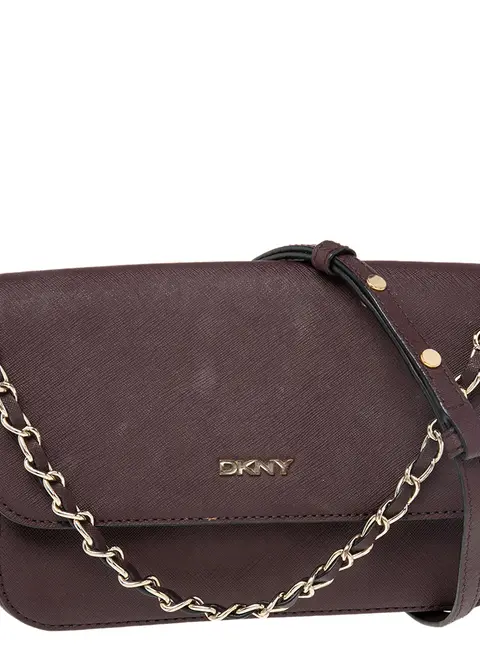 DKNY Burgundy Leather Bryant Park Flap Shoulder Bag