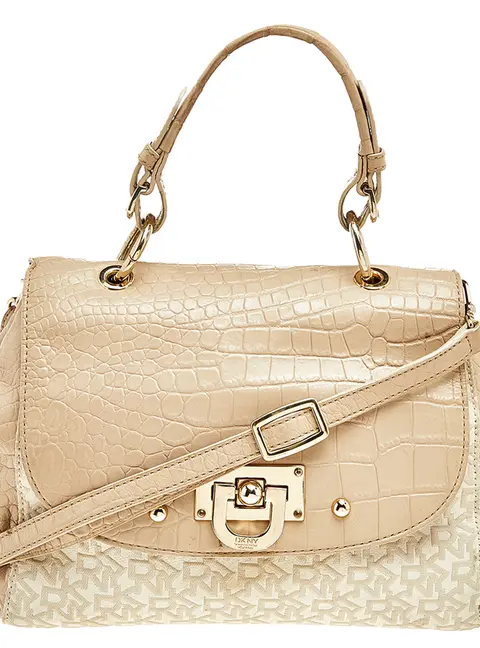 Dkny Beige/White Signature Coated Canvas And Leather Satchel