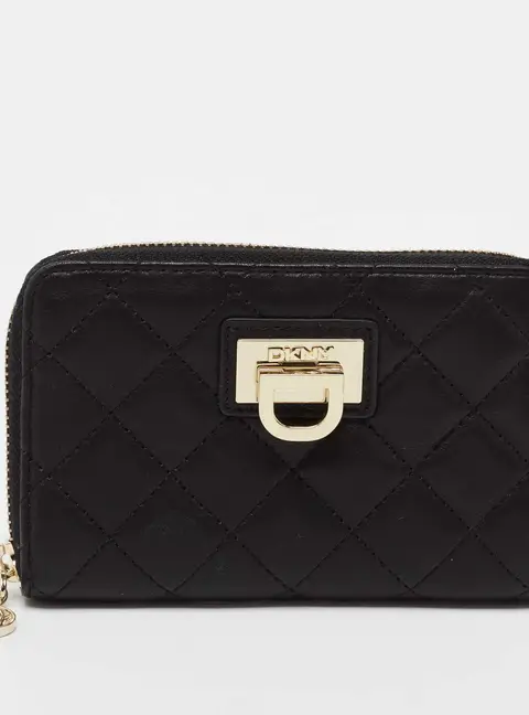 DKNY Black Quilted Leather Zip Around Wallet