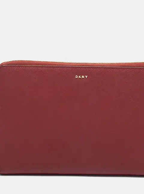 DKNY Red Leather Large Bryant Zip Around Clutch