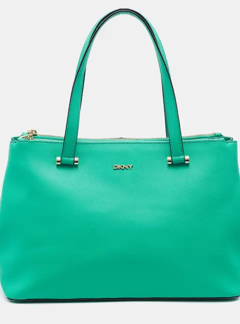 DKNY Green Saffiano Leather Double Zip Tote