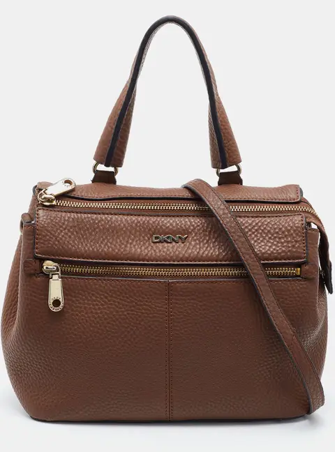 DKNY Brown Leather Top Zip Satchel