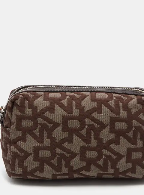 Dkny Brown/Beige Signature Canvas and Patent Leather Pouch
