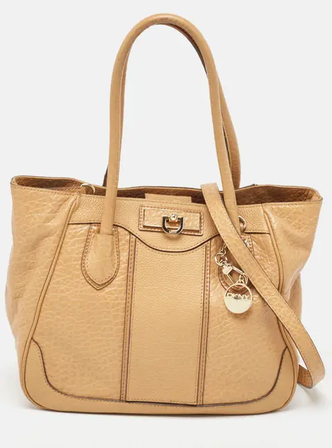 DKNY Beige Leather Logo Charm Shoulder Bag