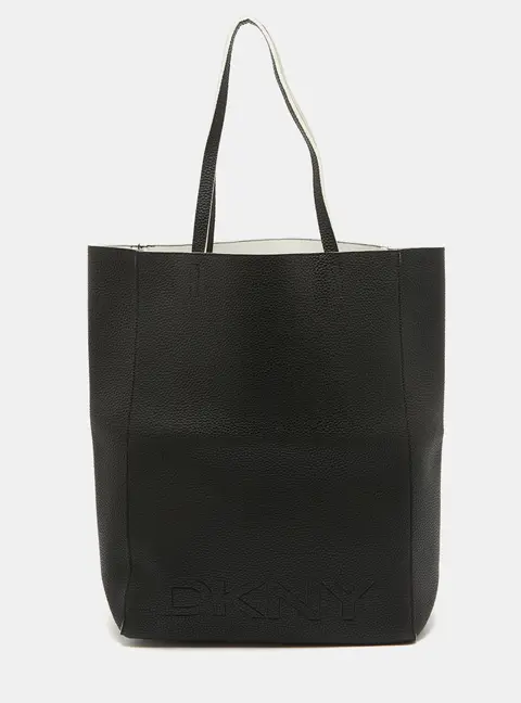 DKNY Black Leather Logo Embossed Shopper Tote