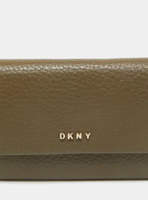 DKNY Olive Green Leather Flap Compact Wallet