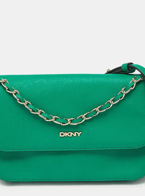 DKNY Green Leather Bryant Flap Crossbody Bag