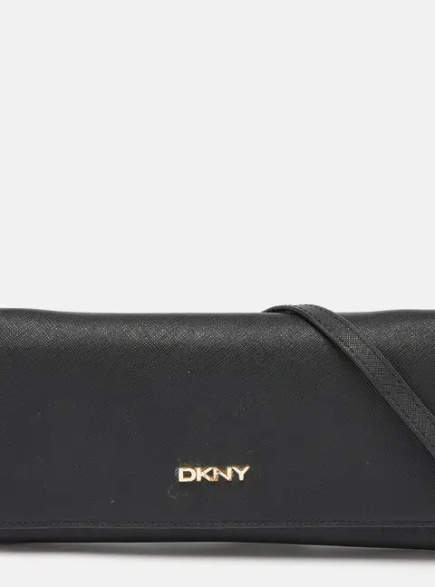 Dkny Black Leather and Leather Wallet On Chain