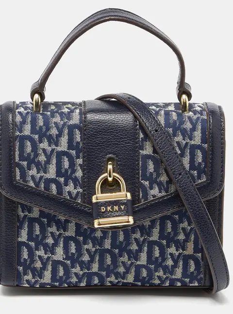 DKNY Blue Signature Canvas and Leather Top Handle Bag