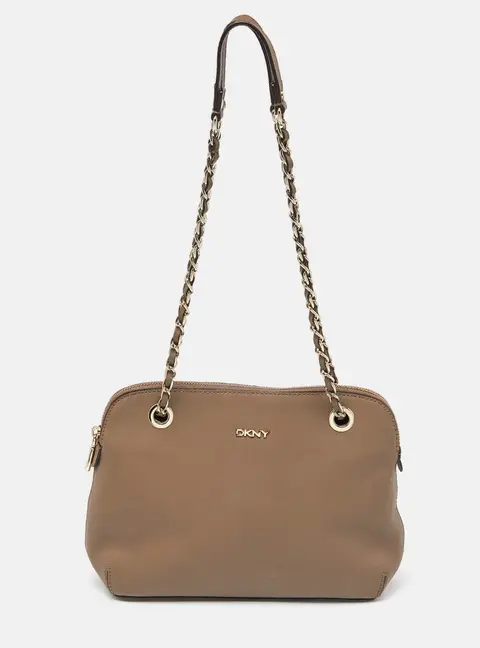 DKNY Beige Leather Bryant Dome Crossbody Bag