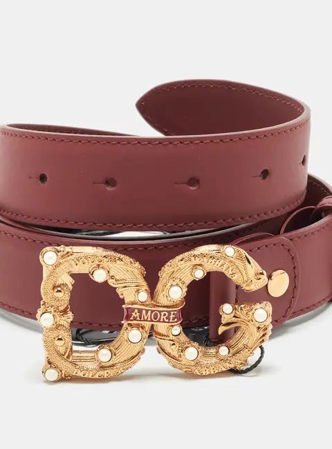 Dolce & Gabbana DG Amore 105 CM Buckle Belt Burgundy Leather