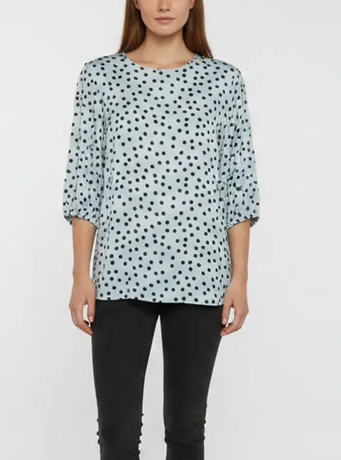Dolce & Gabbana Blue Polka Dot Silk Round Neck Top XL