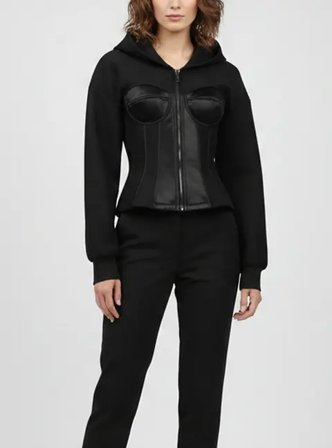 Dolce & Gabbana Black Neoprene Bustier Detail Hooded Jacket S