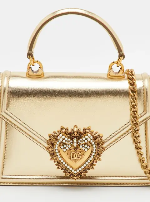 Dolce & Gabbana Devotion Gold Leather Top Handle Bag