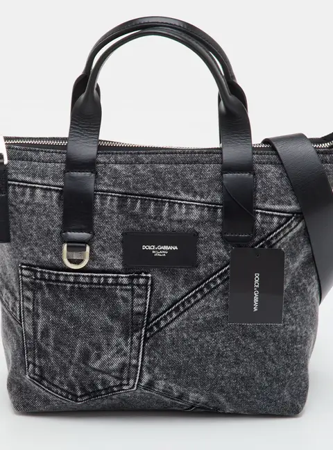 Dolce & Gabbana Grey/Black Denim and Leather Tote