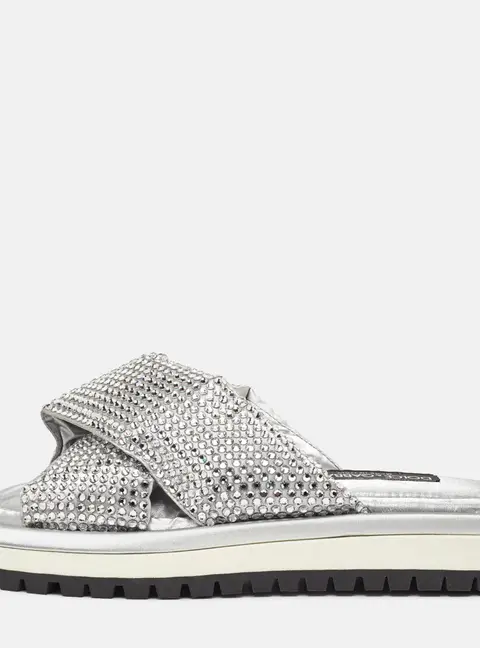 Dolce & Gabbana Size 39 Silver Metallic Fabric Crystal Embellished Slide Sandals