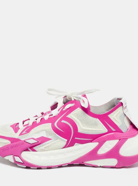 Dolce & Gabbana Fast Panelled  Size 37 Pink Mesh Lace Up Sneakers