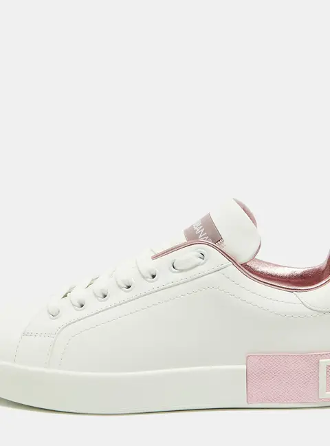 Dolce & Gabbana Portofino Size 39 White/Metallic Pink Leather Low Top Sneakers