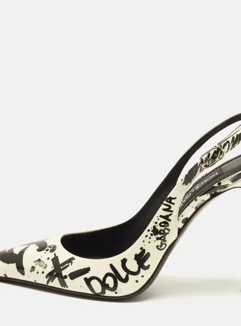 Dolce & Gabbana Size 38 Cream/Black Patent Leather Slingback Pumps
