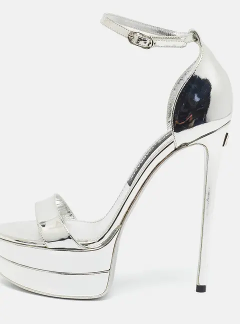 Dolce & Gabbana Keira Size 38 Silver Leather Ankle Strap Sandals