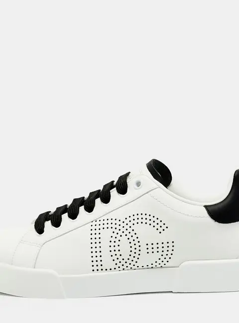 Dolce & Gabbana Portofino Size 37.5 White/Black Leather Low Top Sneakers