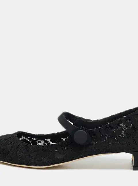 Dolce & Gabbana Size 38.5 Black Canvas and Lace Mary Jane Pumps