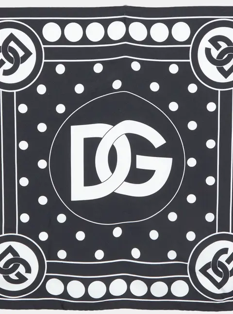 Dolce & Gabbana Black/White Logo Print Silk Scarf