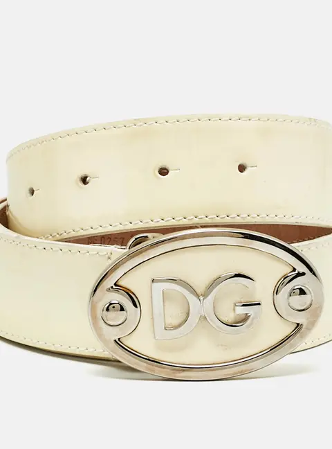 Dolce & Gabbana DG Logo 80CM Oval Buckle Belt Cream Patent Leather