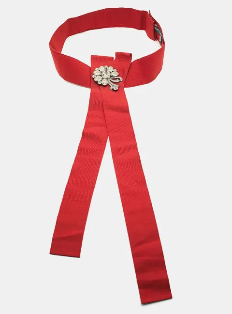 Dolce and Gabbana Red Grosgrain Embellished Bow Waist Belt Size 38