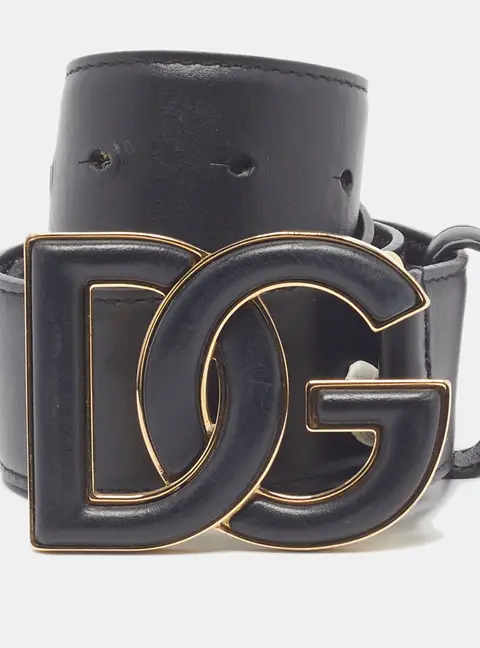 Dolce & Gabbana DG Logo 85CM Buckle Belt Black Leather
