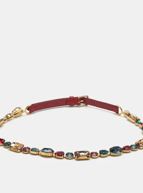 Dolce & Gabbana Crystal Embellished Buckle Belt Red Lizard Embossed Leather