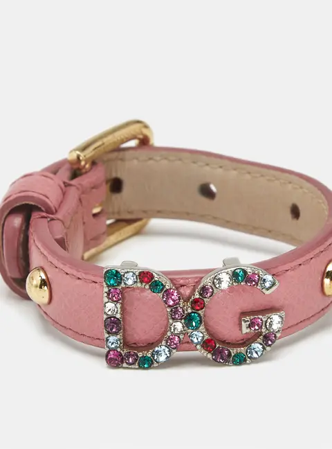 Dolce & Gabbana DG Logo Crystal Pink Leather Bracelet