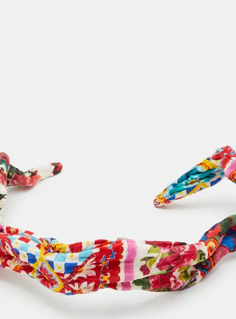 Dolce & Gabbana Multicolour Rose Carretto Print Silk Blend Headwrap