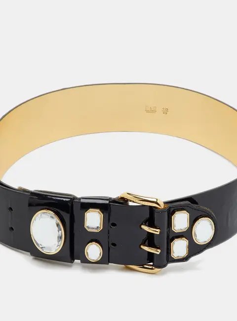 Dolce & Gabbana 95CM Black Patent Leather Crystal Embellished Waist Belt
