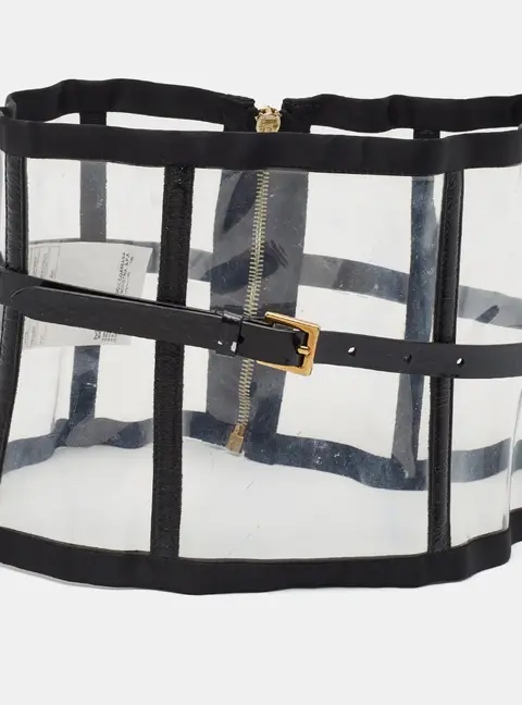Dolce & Gabbana Corset Buckle Belt Black/Clear Patent Leather and PVC