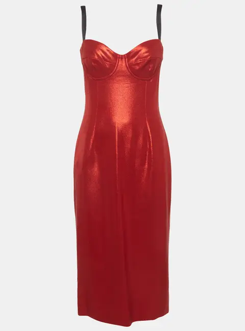 Dolce & Gabbana Red Lame Knit Sleeveless Midi Dress M