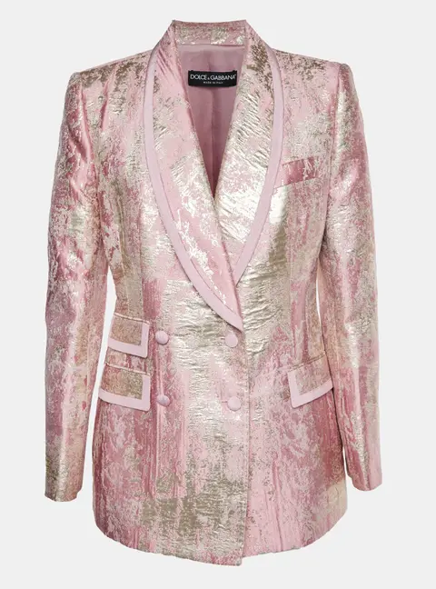Dolce & Gabbana Pink/Gold Metallic Jacquard Double Breasted Jacket M
