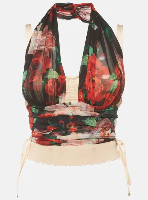 Dolce & Gabbana Multicolor Floral Print Marquisette and Chiffon Corset Top S