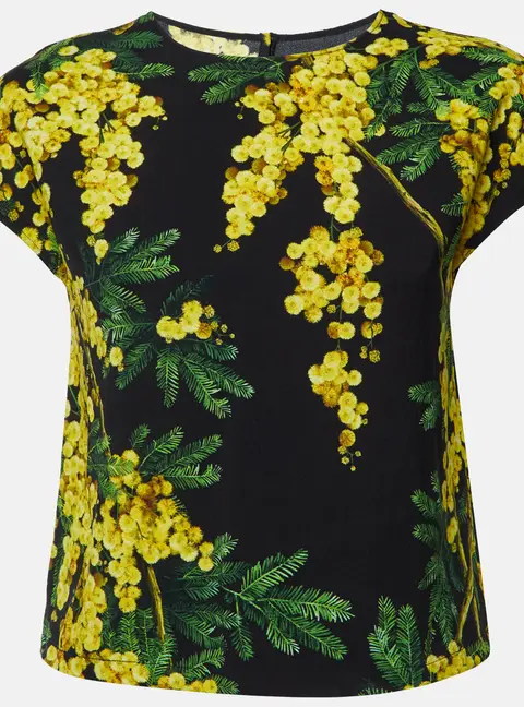 Dolce & Gabbana Black Acacia Print Stretch Crepe Top S