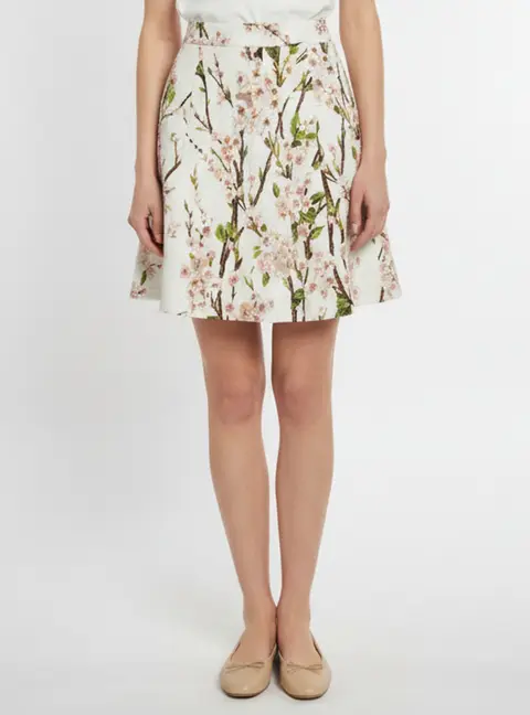 Dolce & Gabbana White Floral Print Sequined Tweed Mini Skirt S