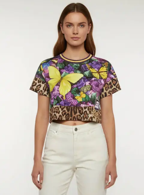 Dolce & Gabbana X Khaled Khaled Multicolor Printed Jersey Crop Top S